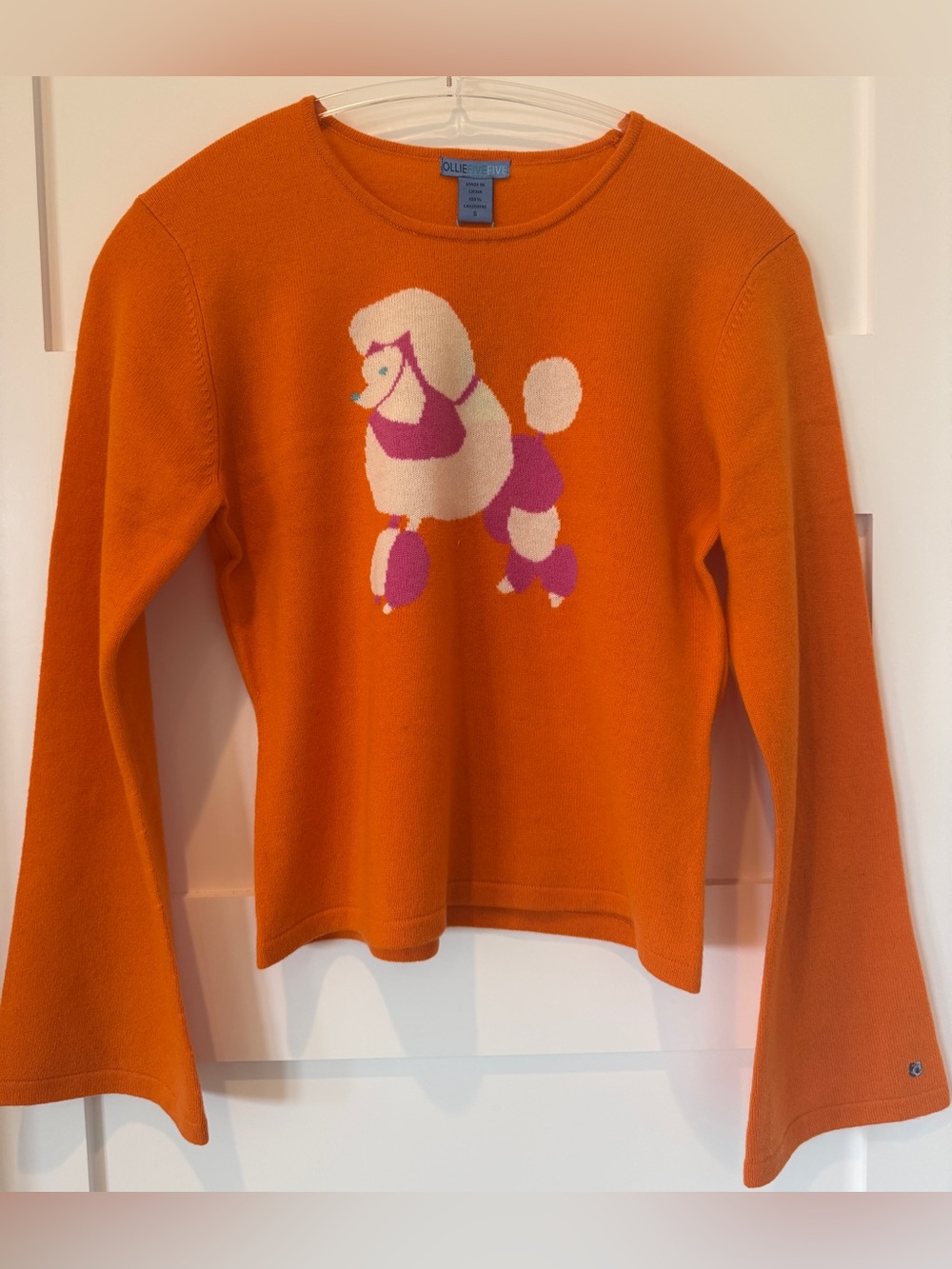 OllieFiveFive 100% Cashmere Sweater Orange Poodle Bell Sleeve Womens S